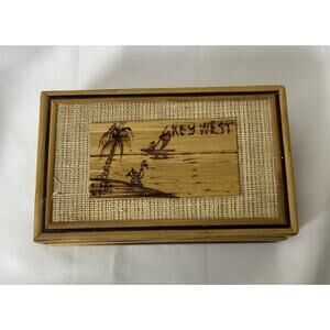 Cute Vtg Key West Bamboo Matted Trinket Box. 6.25 X 4 X 1.5”